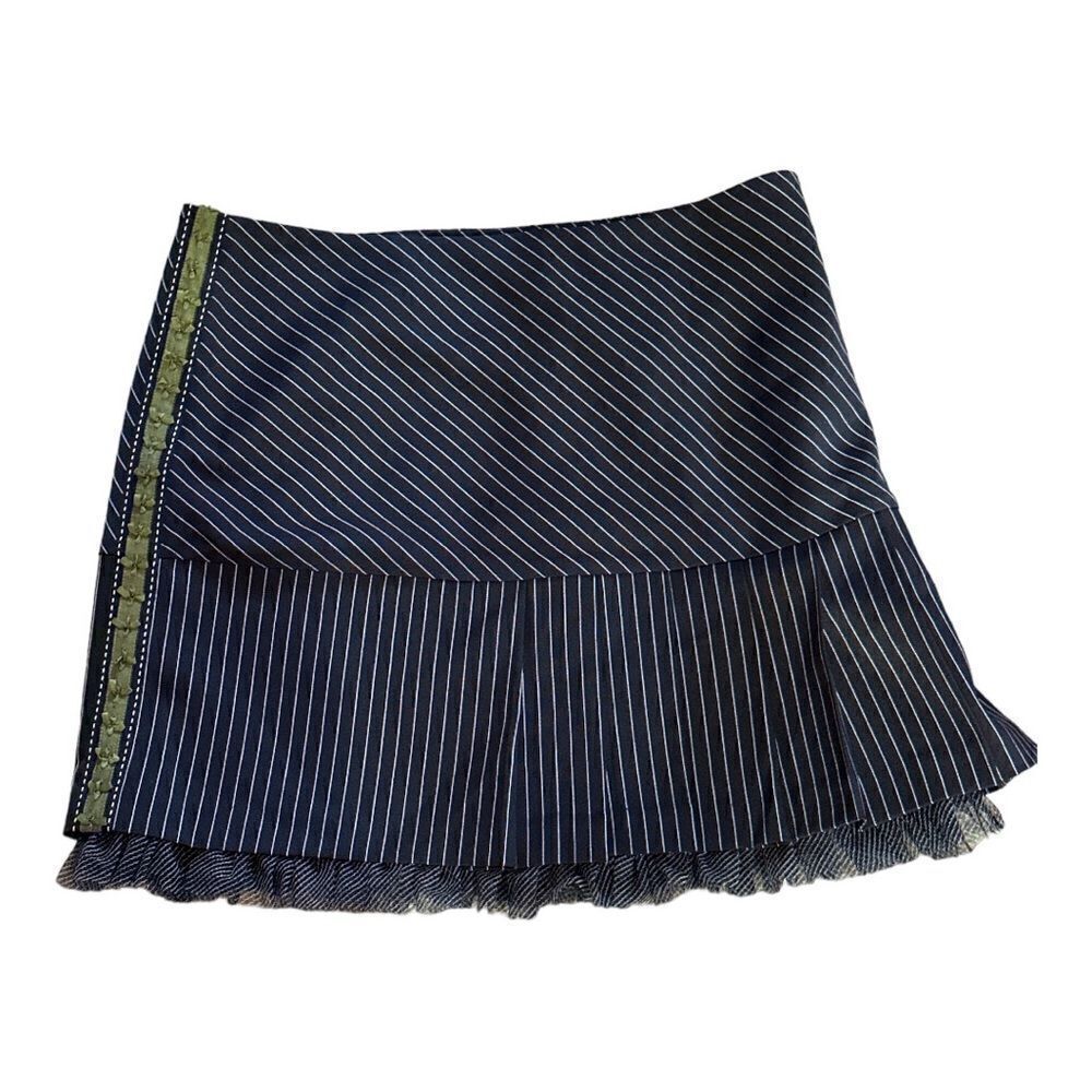 IRENE 7 Women's Pinstripe Tulle Pleated Mini Skirt Black Size 8